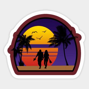 love walk under palm trees at the beach Sticker